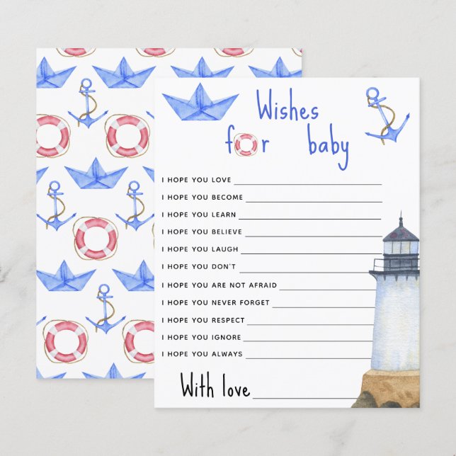 Aquarel Vuurtoren - Wensen voor baby (Voorkant / Achterkant)