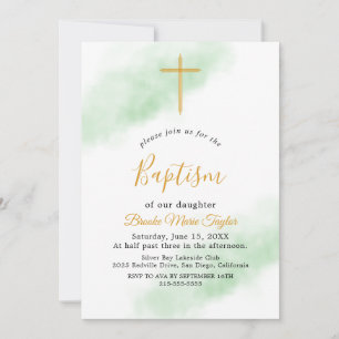 Aquarel Was Groen en Goud Doop Uitnodiging