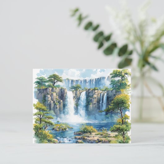 Aquarel Waterval Victoria Herfsten 2 Natuur Feestdagenkaart (Staand voorkant)