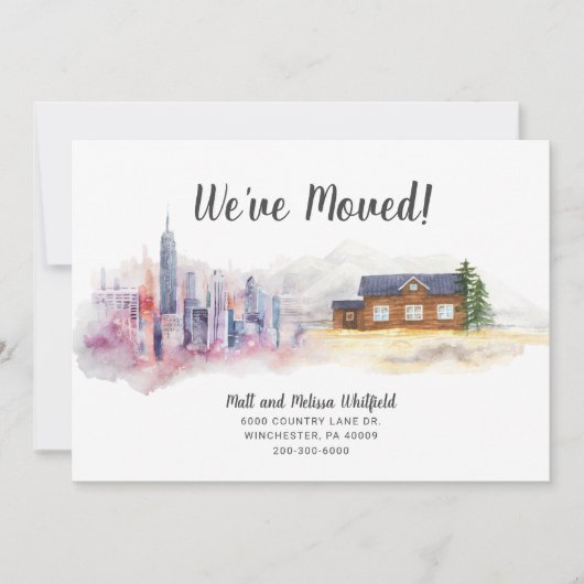 Aquarel We zijn verhuisd van Stad naar Land Verhui Aankondiging (Voorkant)