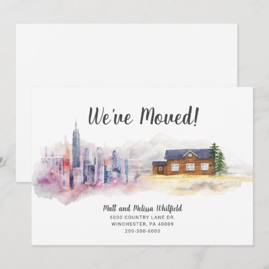 Aquarel We zijn verhuisd van Stad naar Land Verhui Aankondiging (Voorkant / Achterkant)