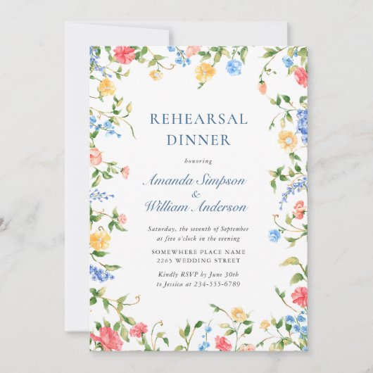 Aquarel Weide Wilde Bloem Boho Oefenavondeten Kaart (Voorkant)