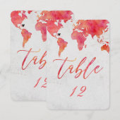 Aquarel Wereldkaart Trouwtafel Nummer Kaart (Voorkant / Achterkant)