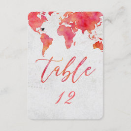 Aquarel Wereldkaart Trouwtafel Nummer Kaart