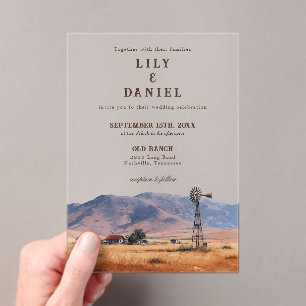 Aquarel Western Berg Cowboy Ranch Trouwen Acryl Uitnodigingen
