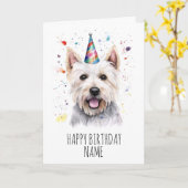 Aquarel Westie Verjaardag Kaart (Gele Bloem)