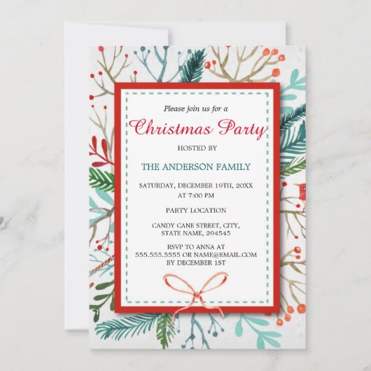 Aquarel Whimsical Bos Kerstfeest Uitnodiging (Voorkant)