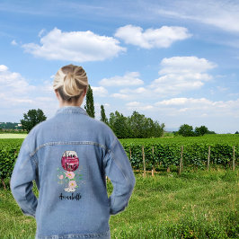 Aquarel Wijn Glas Wijngaard Meisjesuitje Denim Jacket