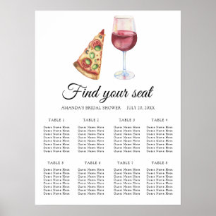 Aquarel wijn & pizza huwelijks zitplaatsenkaart poster