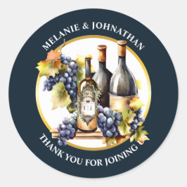 Aquarel wijnflessen druiven monogram landelijk ronde sticker