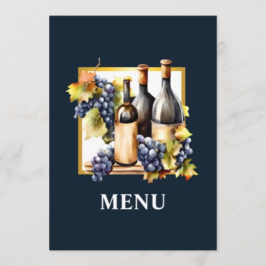 Aquarel wijnflessen wijngaard druiven menu (Achterkant)