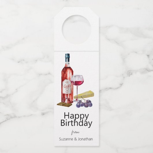 Aquarel Wijnliefhebber Verjaardag Fles Hanger Labe (Voorkant)
