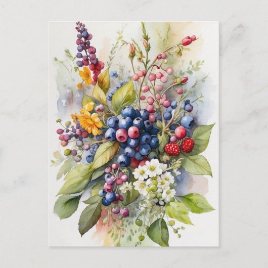 Aquarel Wilde Bessen en Bloemen Natuur  Briefkaart (Voorkant)
