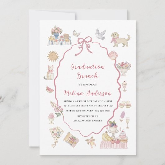 Aquarel wilde bloem afstudeer brunch uitnodiging (Voorkant)