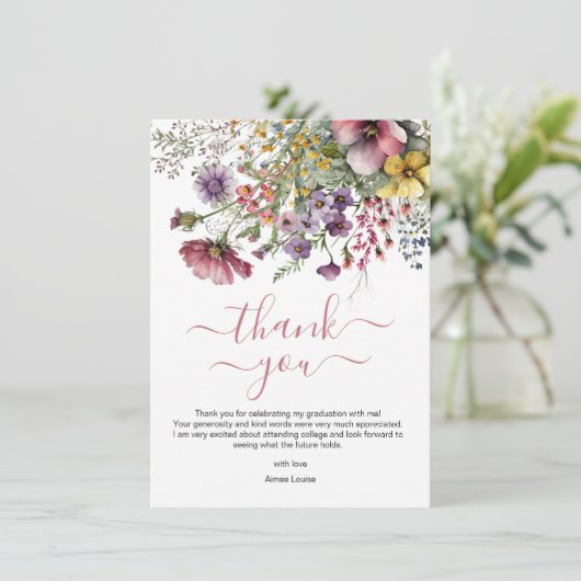 Aquarel Wilde Bloem Afstudeerkaart Bedankkaart (Staand voorkant)
