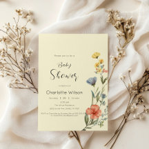 Aquarel Wilde Bloem Babyshower Uitnodiging