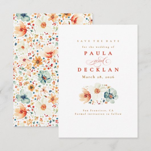 Aquarel Wilde Bloem Boho Aards Bewaar de Datum Save The Date (Voorkant / Achterkant)