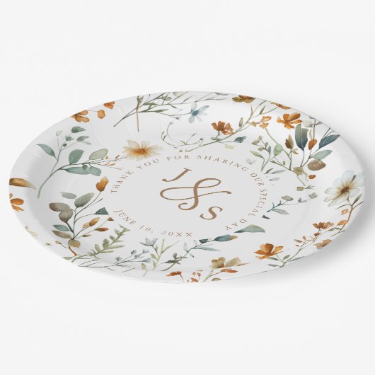 Aquarel wilde bloem Boho bruiloft Papieren Bordje (Gekanteld)