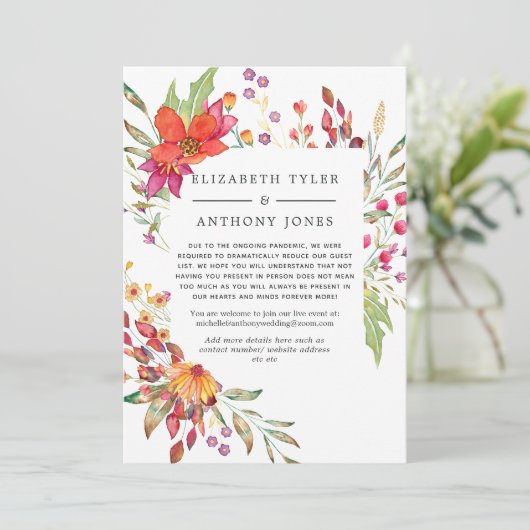 Aquarel Wilde Bloem Bruiloft Beperkte Gastlijst Aankondiging (Staand voorkant)