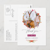 Aquarel Wilde Bloem Bruiloft Foto Bedankt Briefkaart (Voorkant / Achterkant)