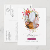 Aquarel Wilde Bloem Bruiloft Foto Bedankt Briefkaart (Voorkant / Achterkant)