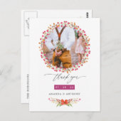 Aquarel Wilde Bloem Bruiloft Foto Bedankt Briefkaart (Voorkant / Achterkant)