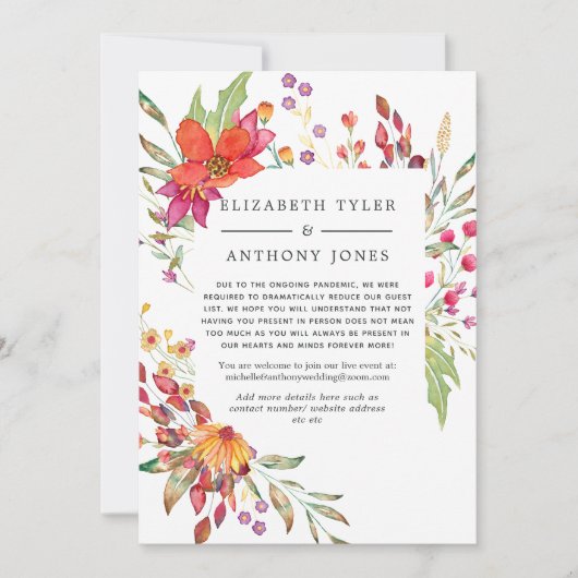 Aquarel Wilde Bloem Bruiloft Gereduceerde Gastlijs Aankondiging (Voorkant)