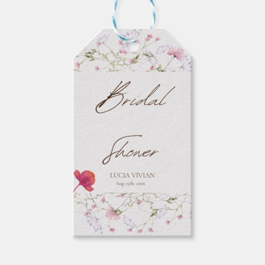 Aquarel Wilde Bloem Bruiloftsontbijt Bedankje Cadeaulabel (Voorkant)