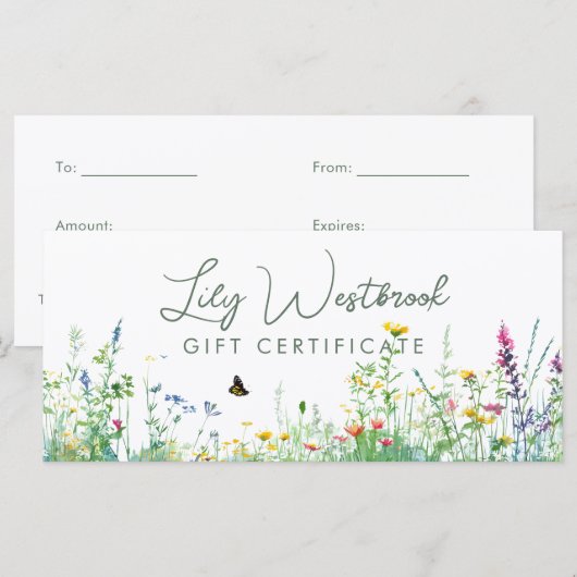 Aquarel Wilde Bloem Cadeau Certificaat (Voorkant / Achterkant)