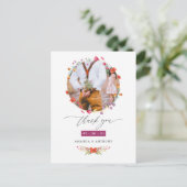 Aquarel Wilde Bloem Huwelijk Bedankt Foto Briefkaart (Staand voorkant)