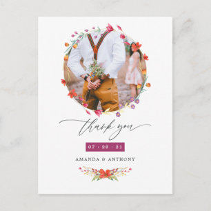 Aquarel Wilde Bloem Huwelijksfoto Bedankt Briefkaart