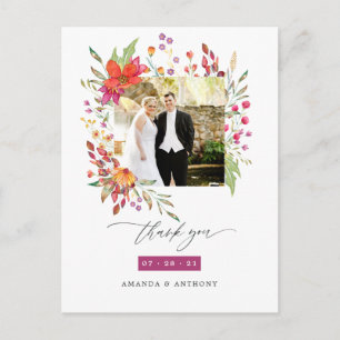 Aquarel Wilde Bloem Huwelijksfoto Bedankt Briefkaart