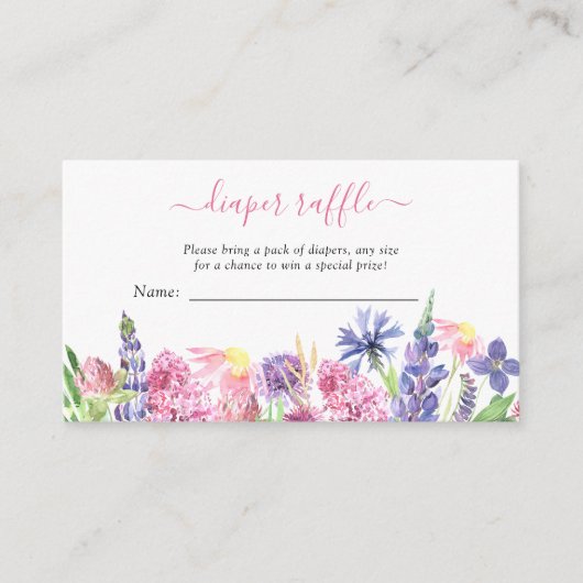 Aquarel Wilde Bloem Luierspel Baby Borrel Informatiekaartje (Voorkant)