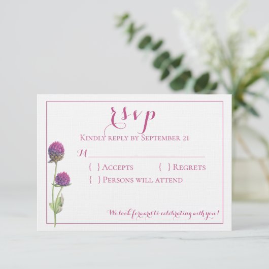 Aquarel Wilde Bloem Roze Bloemen Bruiloft RSVP Kaart (Staand voorkant)