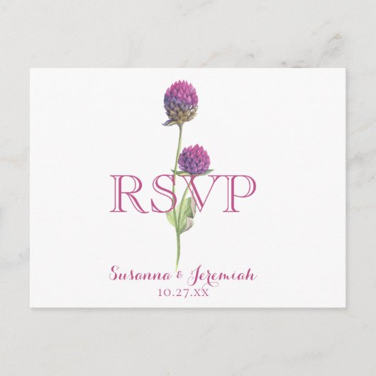 Aquarel Wilde Bloem Roze Bloemen RSVP Menu Optie (Voorkant)