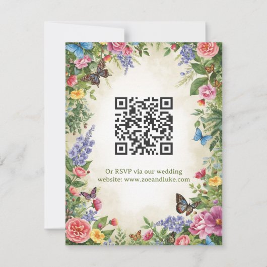 Aquarel Wilde Bloem RSVP Kaart met QR Code (Achterkant)