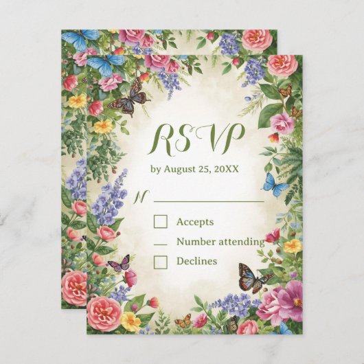 Aquarel Wilde Bloem RSVP Kaart met QR Code (Voorkant / Achterkant)