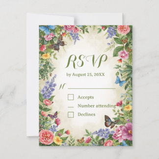 Aquarel Wilde Bloem RSVP Kaart met QR Code