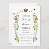Aquarel wilde bloem Tuin Trouw Uitnodiging (Voorkant / Achterkant)