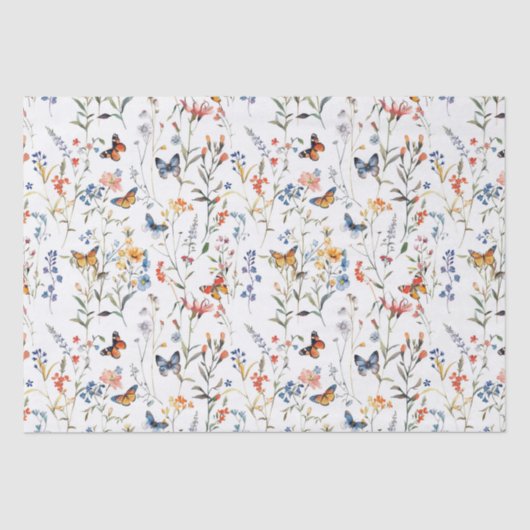Aquarel wilde bloem vlinder Verpakking Tissuepapier (Voorkant)
