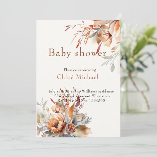 Aquarel wilde bloemen Baby shower Kaart (Staand voorkant)