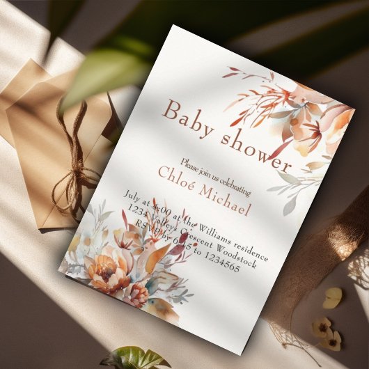 Aquarel wilde bloemen Baby shower Kaart