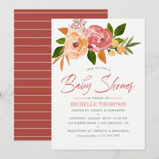 Aquarel wilde bloemen babyshower uitnodiging (Voorkant / Achterkant)
