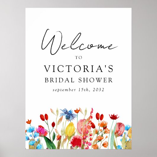 Aquarel Wilde Bloemen Bruiloft Bridal Shower Welko Poster (Voorkant)