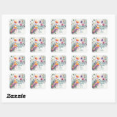 Aquarel Wilde Bloemen Dank Je Vierkante Sticker (Vel)