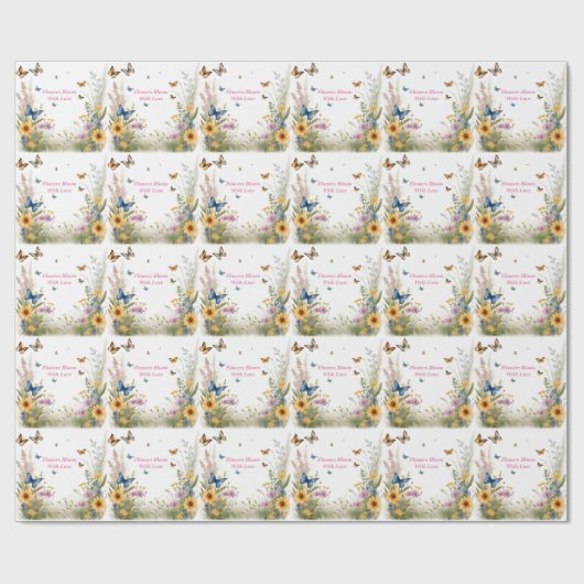 aquarel wilde bloemen grassen en vlinders, cadeaupapier (Vlak)