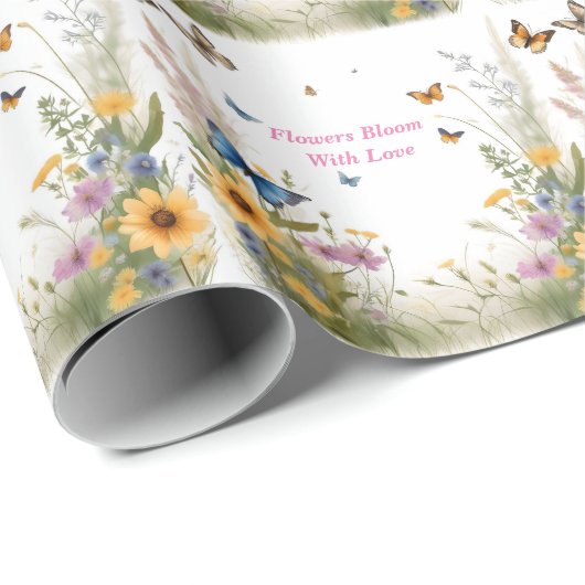 aquarel wilde bloemen grassen en vlinders, cadeaupapier (Rol Hoek)