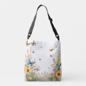 aquarel wilde bloemen grassen en vlinders, crossbody tas (Achterkant)