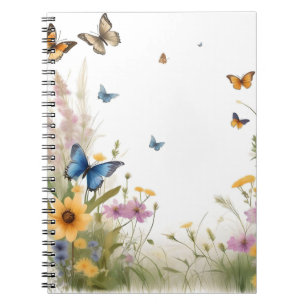 aquarel wilde bloemen grassen en vlinders, notitieboek