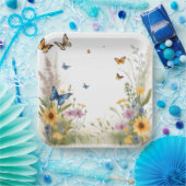 aquarel wilde bloemen grassen en vlinders, papieren bordje (Feest)